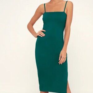 XS Lulus Paulina Forest Green Bodycon Midi Dress